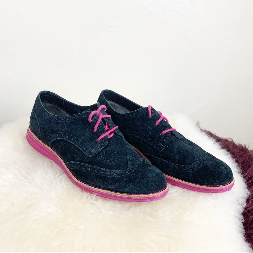 Cole Haan Black suede with pink accent Oxford